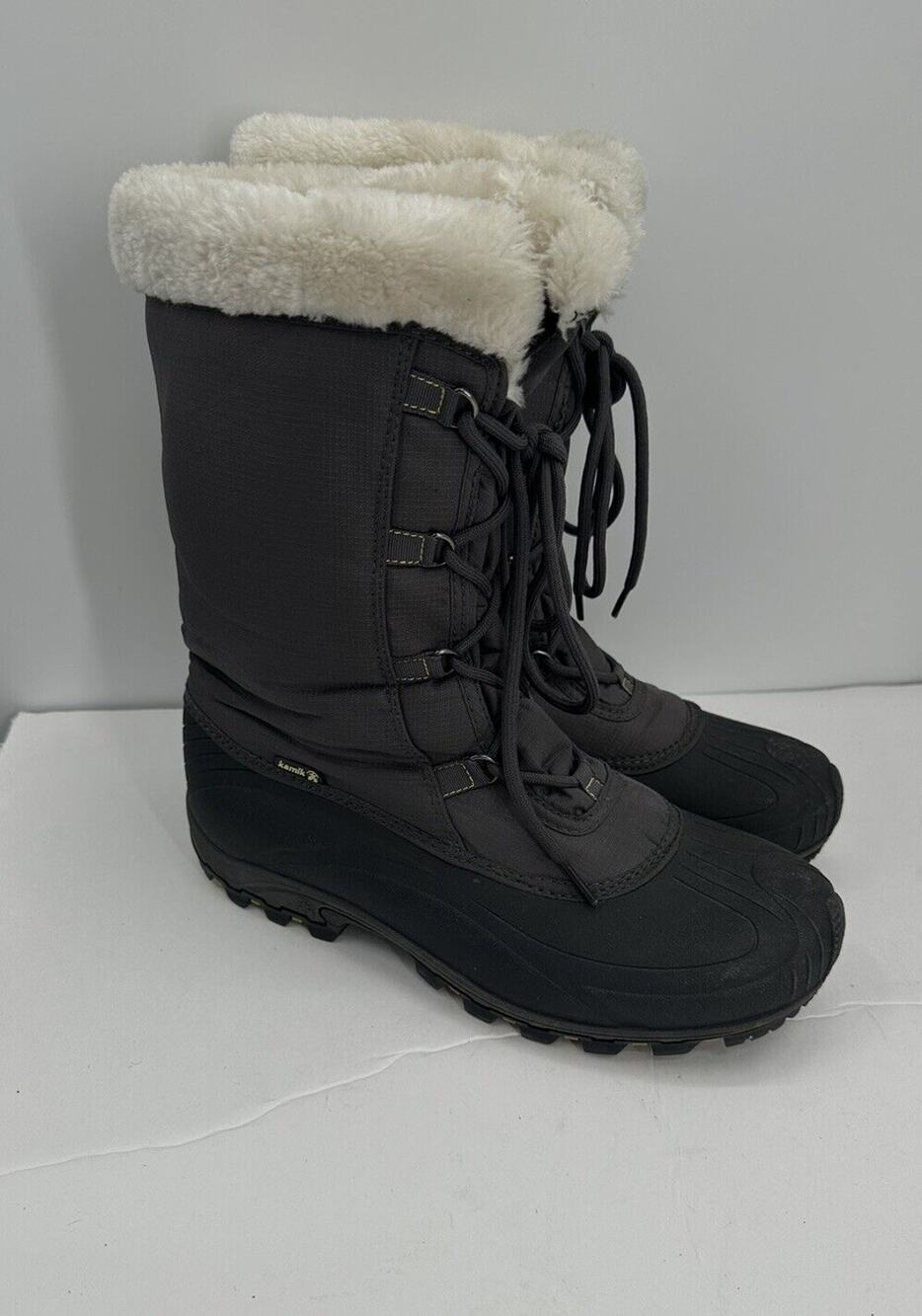 kamik Women's Cold-Weather Boots Gray Fuzzy Snow Water Size 10